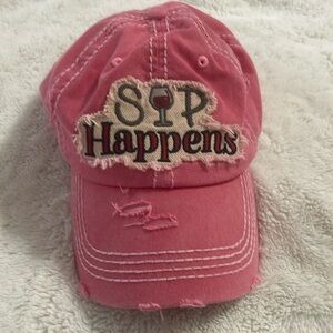 SIP Happens pink distressed, baseball cap/hat